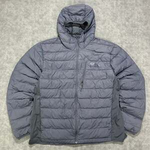 Eddie Bauer Mens XL 550 Fill Down Hooded Puffer Jacket Blue Grey Stretch 1798833
